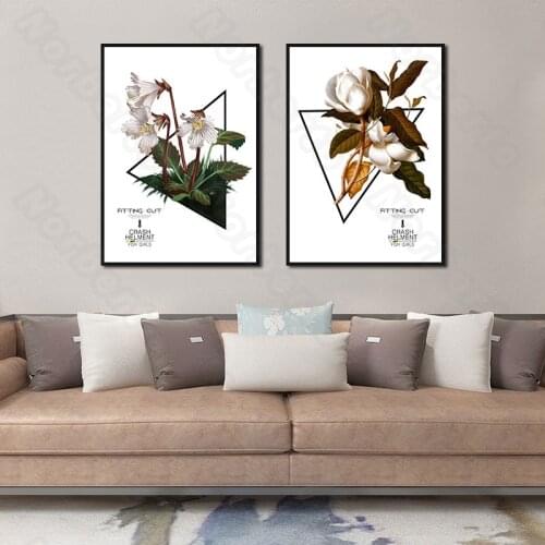 Modern Style Canvas Painting Wall Posters White Flower Cores with Green and Yellow Leaves for Home Rooms Wall Decoration