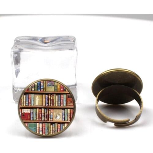 New retro book photo ring bookcase fashion couple ring jewelry library gift writer student teachers day book nerd gift souvenir