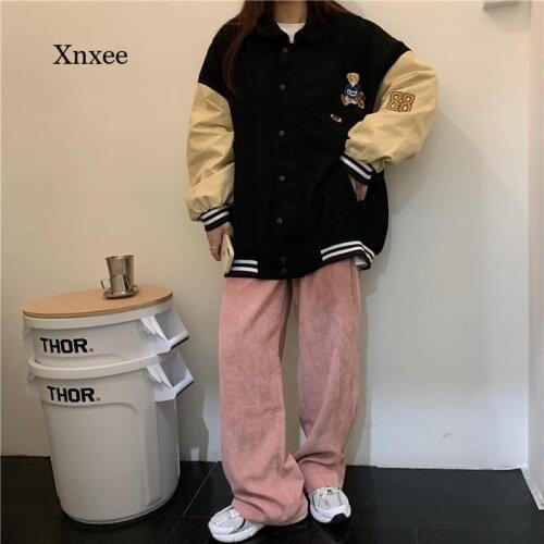 2021 Autumn and Winter Womens College Style Retro Womens Baseball Uniform Stand-Up Collar Long-Sleeved Jacket Casual Jacket
