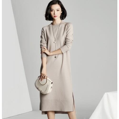 Sexy Mid-Calf Party Dresses Knitted Sweater Split Dresses Women Autumn Winter 2021 New Spring Fashion Long Sleeve Loose Elegant