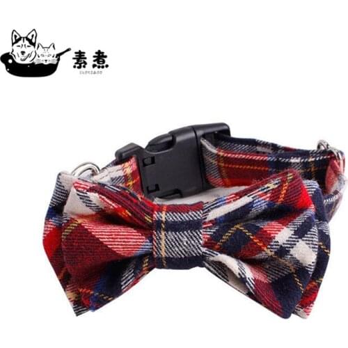 Plaid Dog Collar Cloth Pet Dog Bow Tie Collar Adjustable Bow Tie Necktie Collar Tie&checked Dog Lovely Puppy Pet Kitty Accessory