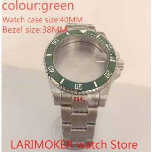 Suitable for NH35 NH36 Miyota 8215 40mm sapphire glass 904L stainless steel case sealing bottom cover, with bezel green