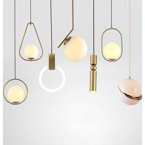 Nordic brass and white glass pendant light bedroom dining room designer hanging lamp