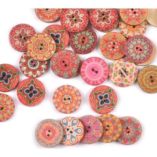 50pcs Mixed Flower Pattern Wooden Flatback Round Buttons For Clothing Sewing Accessories DIY Scrapbooking Craft Home Decor m2581