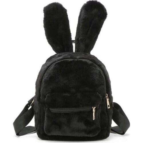 Free Shipping Fashion Style Womens Plush Small Backpack Girls Cute Rabbit Ears Shoulder Bags Casual School Bag