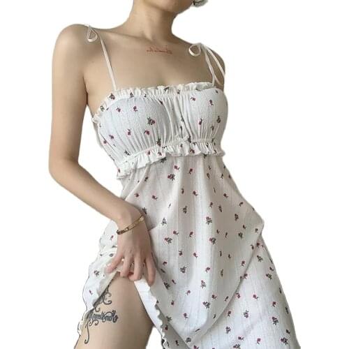 Women sexy Dress Ruffle Floral Print Women Sleeveless Mini Sling Dress Party Summer womens clothing платье летнее2021