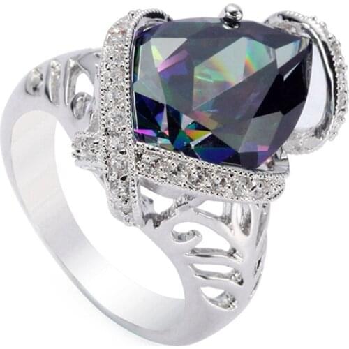 SHUNXUNZE Luxury Wedding rings Jewelry & Accessories for women Bohemia Rainbow Cubic Zirconia Rhodium Plated R3327 size 6 7 8 9