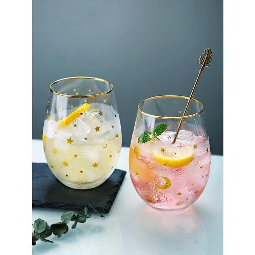 Star Printing Elegant Whiskey Glass Cup Wine Glass Mug Gold Inlay Whisky Glass Drinking Glasses Mug Milk Water Cups And Mugs