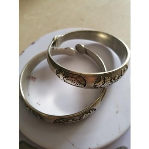 Antiguo Handwork tibetano plata tallada niños enamorados ajustar par pulsera