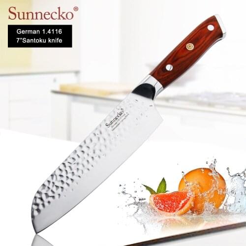 Sunnecko Premium 7" Santoku knife German 1.4116 Steel Razor Sharp Blade Kitchen Knives Rosewood Handle Meat Slicer Chefs Knife