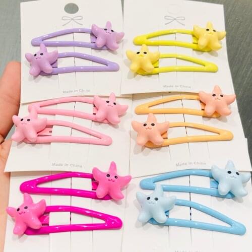 2Pcs/Set Girls Cute Sea Star Colorful Hairpins Children Sweet Hair Clip Barrettes Headband Kids Fashion Hair Accessories