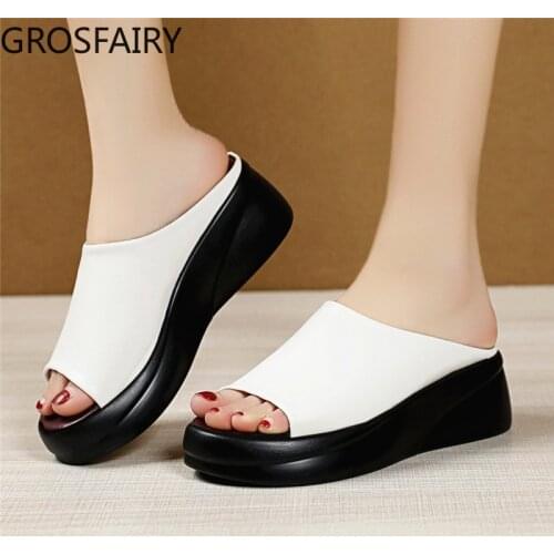 Womens Slippers, Sponge Cake, Thick-soled Slippers, Womens Home Outing, Comfortable Slope with Fish Mouth, Female Sandals
