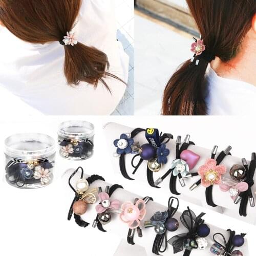 1pc Canned Hair Rope Set Lovely Flower Gray Ball Elastic Hair Rope Band Toys for Women Girls Handmade Bow Headband Scrunchy