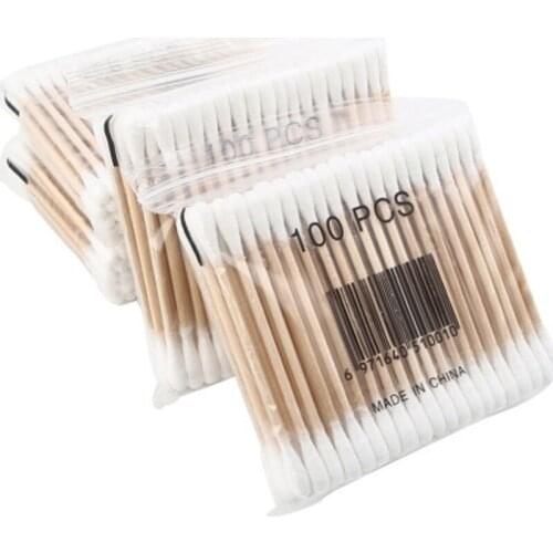 100/200 pcs double-head cleaning cotton swabs with wooden handle cleaning applicator for makeup/ear washing