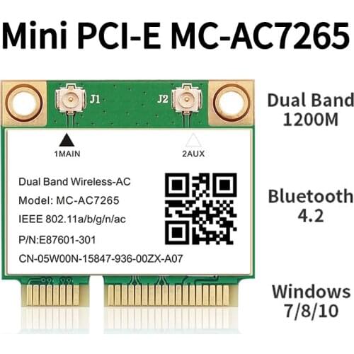 1200Mbps Bluetooth 4.2 Half Mini PCI-E Wifi Card MC-AC7265 Wireless AC7265 802.11ac 2.4G 5Ghz For Laptop Intel 7260 7260HMW