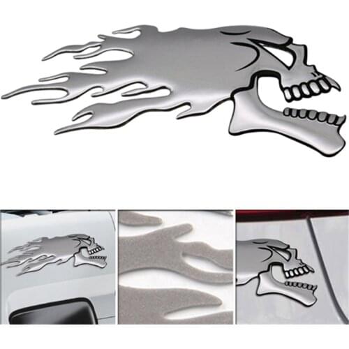 2Pcs/Pair 3D Silver Chrome Ghost Skull Head Auto Motorcycle Car Sticker Car Styling Decoration Decals