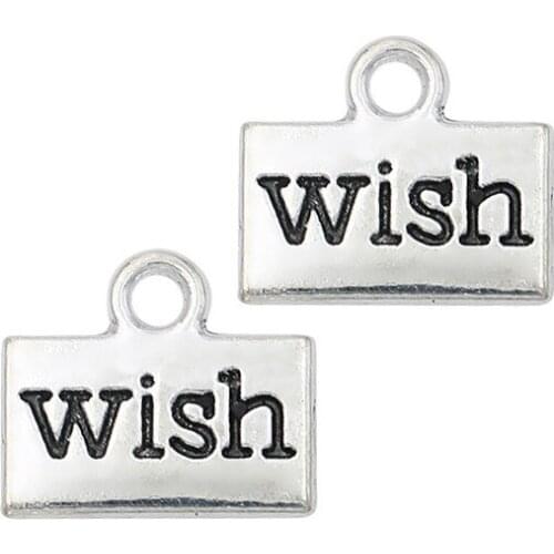 30pcs Antique Silver Plated Wish Charms Pendants for Bracelet Jewelry Making DIY Necklace Craft 13x10mm