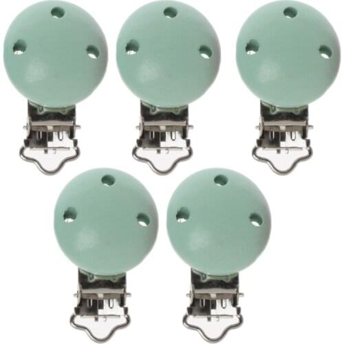 5pcs Metal Wooden Baby Pacifier Clips Solid Color Holders Infant Soother Clasps