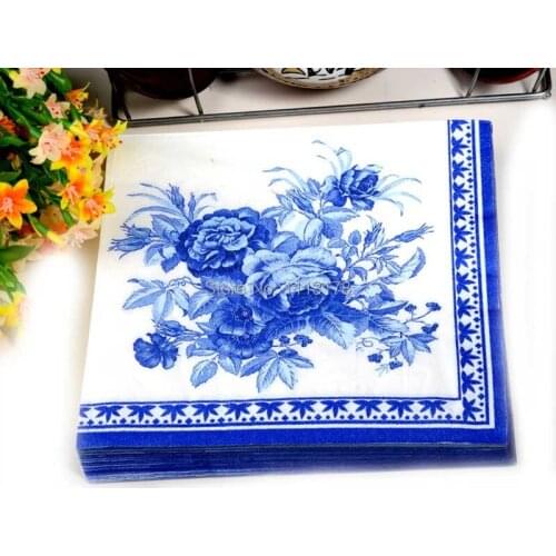 3 packs 60pcs Blue Classic Wedding party napkins Color Napkin Paper 60% Virgin Wood napkin free shipping
