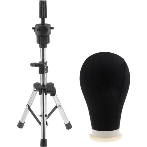 24'' Black Poly Canvas Block Head Mannequin Head With Stand And Head Pins