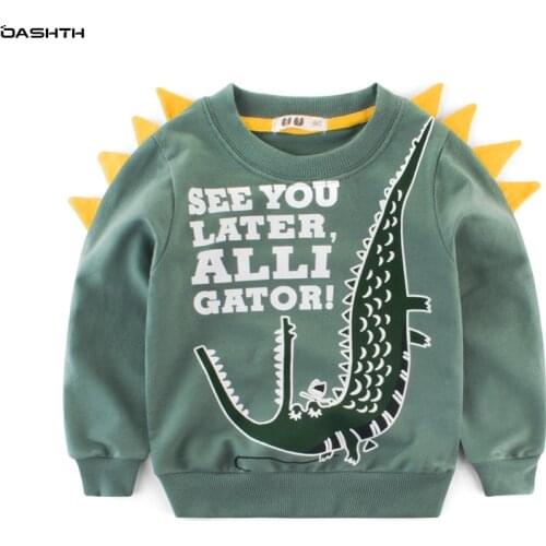 OASHTH Childrens clothing spring new childrens sweater boy cartoon pure cotton sweater baby top