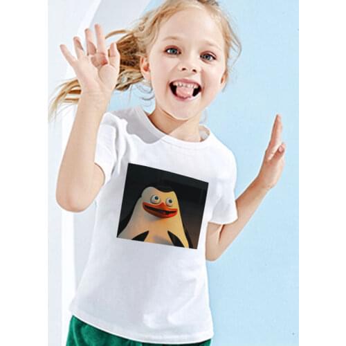 Baby Girl Clothes Summer 24M-9T T Shirt Kids Short Sleeve Madagascar Penguins Printed Boys T Shirts Girls Tshirt Cartoon Kawaii