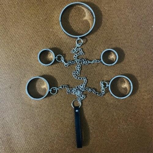 Stainless Steel Sex Collar Metal Handcuff Wrist Ankle Cuff BDSM Set With Chain Leash Adult Games Slave BDSM Restraint Bondage