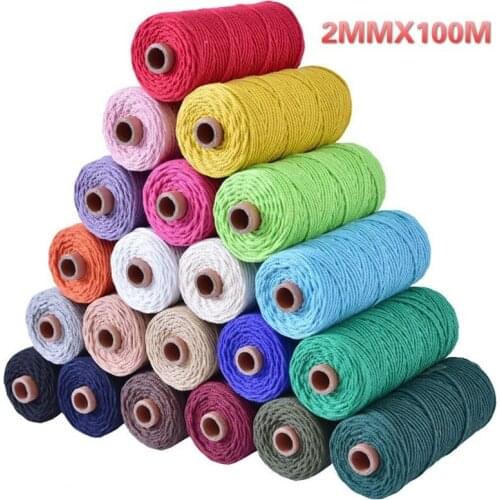 2 Mm*100m Tassel Cotton Rope Colour Hand-made Soft Cotton Rope for Wall Hanging Plant Hook DIY Craft Knitting Home Decoration