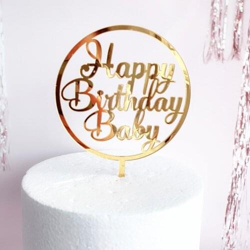 Ins Round Happy Birthday Cake Topper Acrylic Letter Cake Toppers Party Supplies Happy Birthday Black Cake Decorations Boy