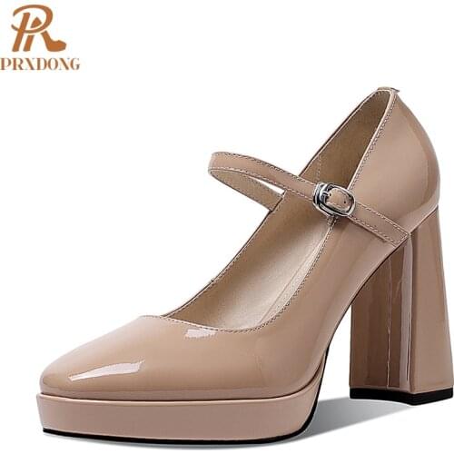 Classic Mary Janes Genuine Leather 2021 New Female Shoes 10cm Super-High Heel Buckle Strap Party Dress Office Women Ladies Pumps
