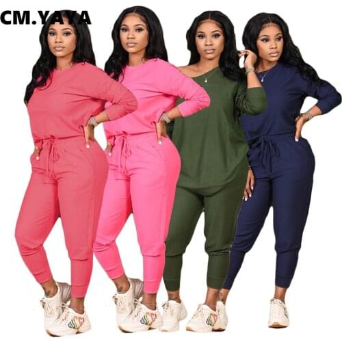 CM.YAYA Sporty Classic Sweatsuit Womens Set Sweatshirt Jogger Pants Set Active Matching Tracksuit Two Piece Fitness Outfit Set