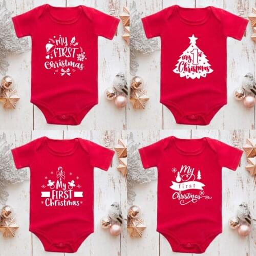 My First Christmas Baby Bodysuit Infant Baby Red Cotton Christmas Romper Boys Girls Christmas Jumpsuit Red Cloth Drop Shipping