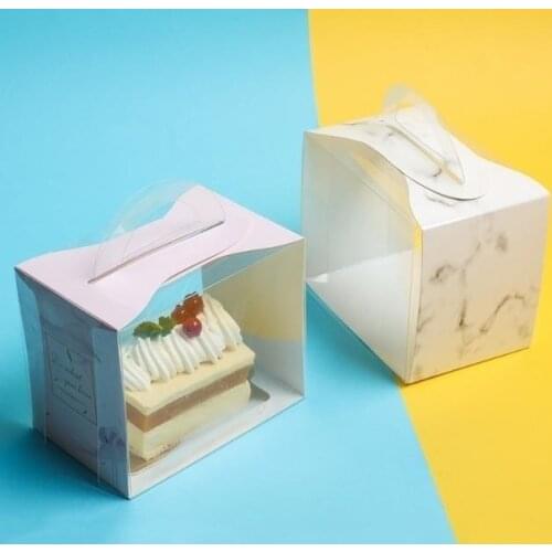 200sets 12X8X10CM PVC Cake Box Marble Flamingo Pattern Window Display Pastry Cupcake Boxes Baking Packaging Case SN3074