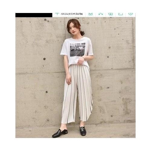 HOT SELLINGfashion fold striped mid waist straight wide leg pants female Harem pants IN STOCK