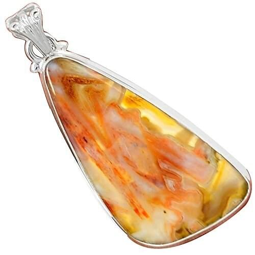 Lovegem Genuine Tube Agate Pendant 925 Sterling Silver, 56 mm, AP3743