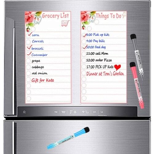 2pcs Magnetic Dry-Erase Whiteboard for Refrigerator Reminder Memo Pad Weekly Planner To Do List Grocery Menu Board Fridge Magnet