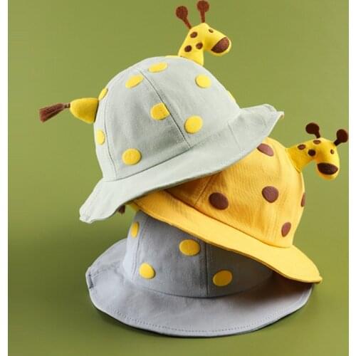 Cute Giraffe Fisherman Children Hat 2020 Fashion Korean Style 50Cm Breathable Cotton Cartoon Printed High Quality Cartoon Caps