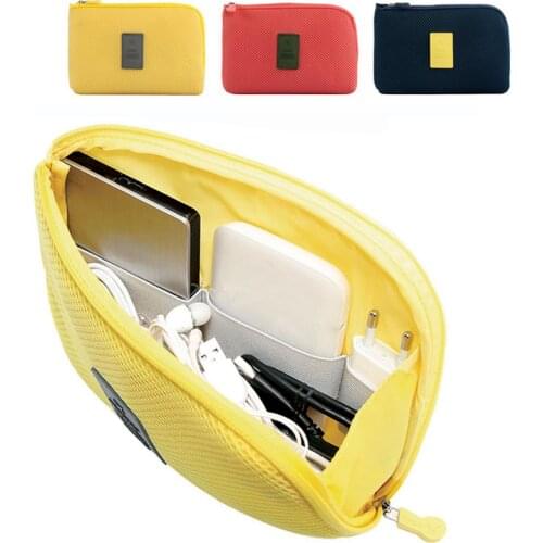 Fashion Travel Zipper Cosmetic Bag Women Casual USB Data Cable Headset Earphone Solid Color Large Capacity Organizer Makeup Bags