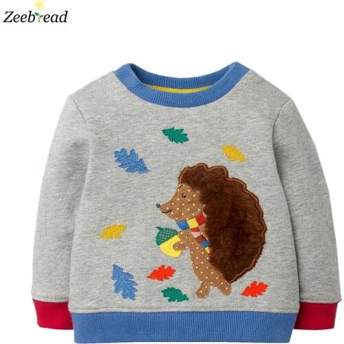 Zeebread Fashion Autumn Winter Boys Girls Sweatshirts With Animals Embroidery Hot Childrens Applique Tops Cotton Clothes Shirts
