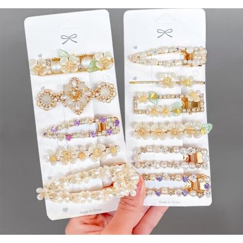 Fashion Flower Pearls Crystal Hair Clips For Women Girls Geometric Hairpins Sweet Barrettes Headband Hair Accessories Headwear