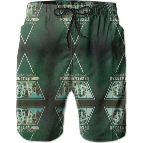 Male Shorts Beach R248 Breathable Quick Dry Humor GraphicSports Ile De La Reunion Vintage