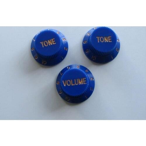 Set of 3 ST Guitar Knobs Volume & Tone Knob Blue /Gold