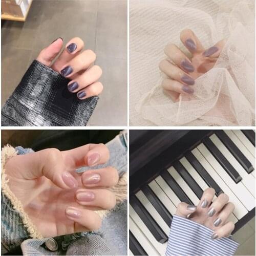 Cat eye series Multiple beautiful pure color UV gel false nails french Bride lady full nail tips cute fake nails short size