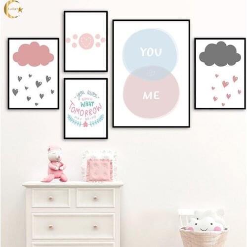 Pink Rain Cloud Canvas Painting Nursery Quotes Child Poster Minimalist Wall Art Canvas Print Nordic Baby Kids Bedroom Decoration