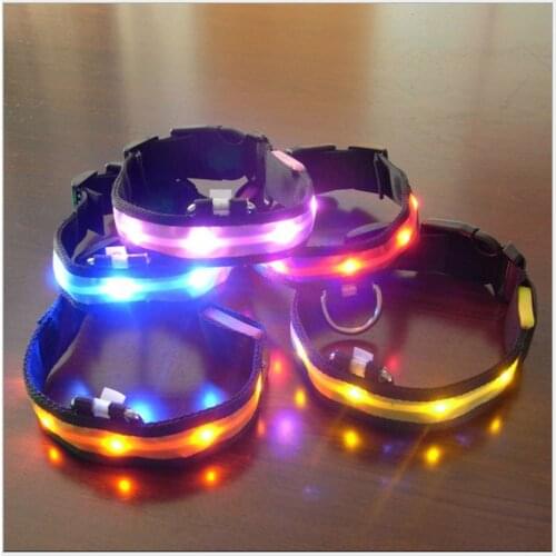 Nylon LED Pet Dog Collar Night Safety Anti-lost Flashing Glow Collars Dog Supplies 7 Colors S M L XL Size for Pet Dogs
