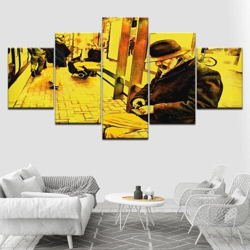 Nostalgic retro old man sitting on chair 5 Piece HD Wallpapers Art Canvas Print modern Poster Modular art painting Home Decor