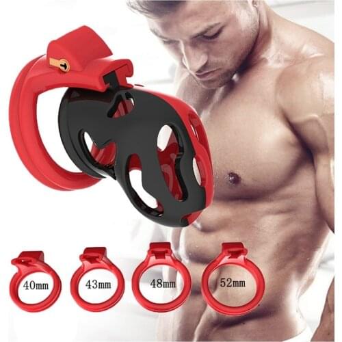 Black&Red New Plastic Male Short Chastity Device Adult Cock Cage with 4 Size Cock Rings Plastic Cage Penis Lock Sex Toys for Men