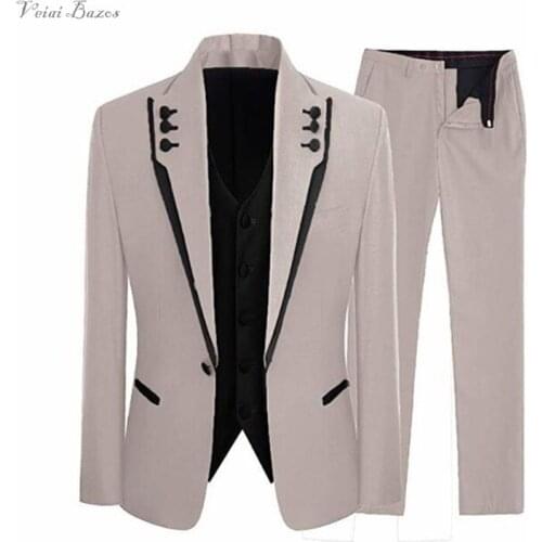 New Slim Fit Men Suits Velvet Lapel Tuxedos Wedding Business Party Dress Jacket Pants Vest 3 Piece Costume Homme Masculino