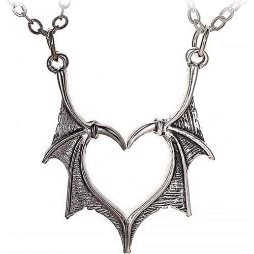 2pcs Wings Heart shape Pendant Necklace vintage Punk Trendy Necklace for Women Men Lovers Friendship Gift