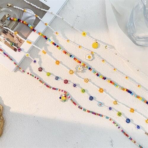 Novelties 2021 Trend Bohemian Smiley Beads Short Collar Necklace Handmade Diy Colorful Choker For Women Statement Boho Jewelry
